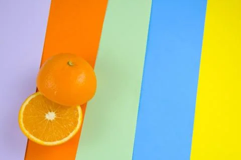 Top view orange on stripped background Stock Photos
