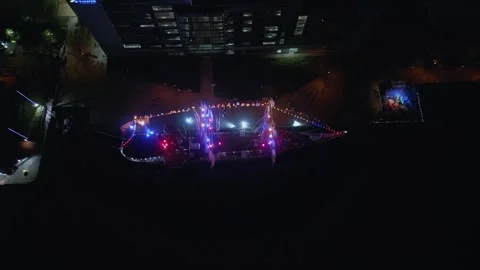 Top view, orbit of an old sailing ship docked in the port of Halifax, Canada. Stock Footage 250114229