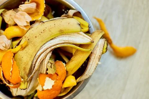Top view of organic composting with leftover from kitchen, Recycling scraps c Stock Photos