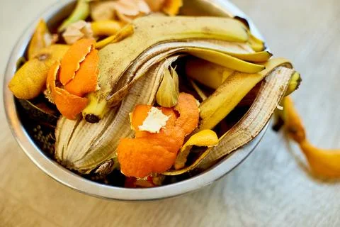 Top view of organic composting with leftover from kitchen, Recycling scraps c Stock Photos