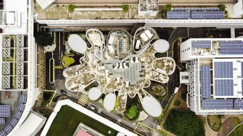 Top view outside of The Hive - learning hub designed as a shape of honey comb Stock Photos