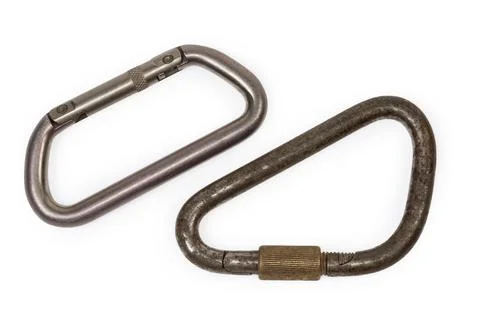 Top view of oval non-locking? and triangular locking carabiners 写真素材