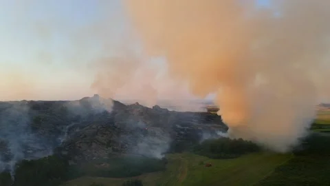 Top view over the field with a line of fire Video stock 156191144