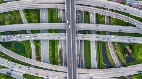 Top view over the highway, expressway and motorway Stock Footage 90894155