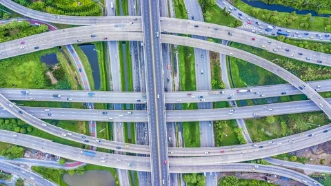 Top view over the highway, expressway and motorway Stock Footage 90894814