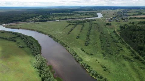 Top view over river flowing in forest. Aerial view Stock Footage 161781650