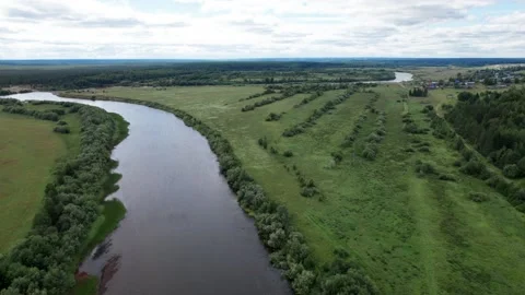 Top view over river flowing in forest. Aerial view Stock Footage 163433219