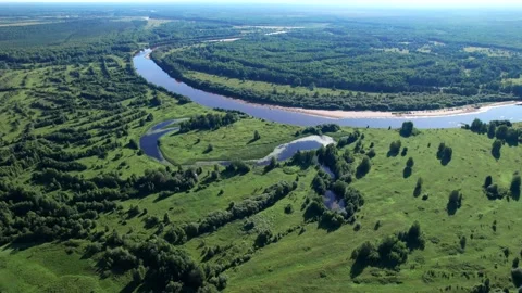Top view over river flowing in forest. Aerial view Stock Footage 163810612