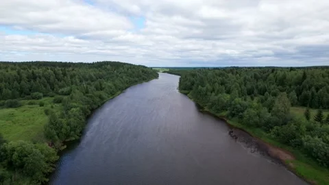 Top view over river flowing in forest. Aerial view Stock Footage 164598253