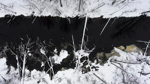Top view over the river in wintertime Foto stock