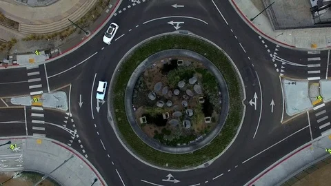 Top view over round about intersection Stock Footage 85149822