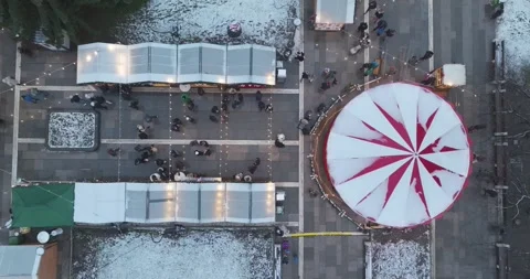 Top view over Sofia a Christmas market in the snow Stock Footage 296235407