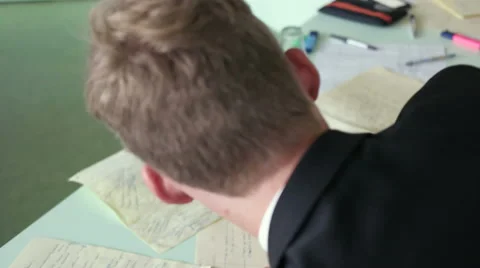 Top view over student notes of current debate Video stock 56911061