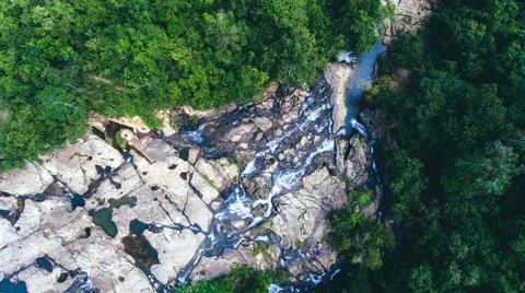 Top View Over The Surface Of A Mountain River Ai Beling, Sumbawa , Indonesia 스톡 사진