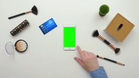 Top View Overhead Of Woman Using Credit Card And Smartphone Stock Footage 79648741