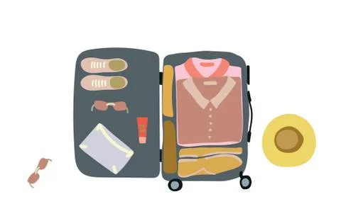 Top view packed luggage Stock Illustration