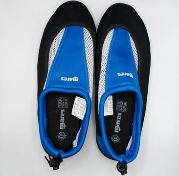 Top view of a pair of mares brand water shoes. Stock-Fotos