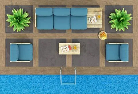 Top view of pallet sofa by the pool Stock Illustration