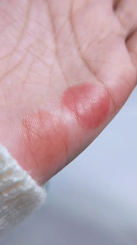 Top view of palm with colorful pattern on skin. Artistic swatch or lip tint.. Stock Footage 340562599
