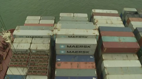 Top-view pan of container ship Stock Footage 1079487