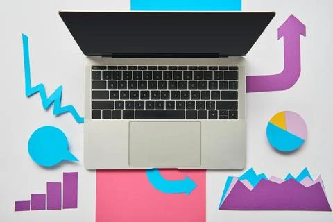 Top view paper charts graphs Stock Photos
