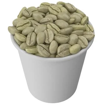 Top view, paper cup with raw coffee beans. 3d illustration Stock Illustration