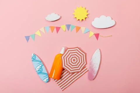 Top view paper cut beach Stock Photos