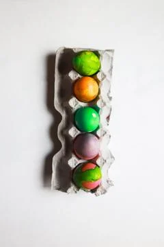 Top view of a paper tray with easter eggs Stock Photos