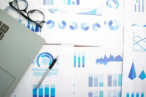 Top view paperwork with printed statistic chart. Foto stock