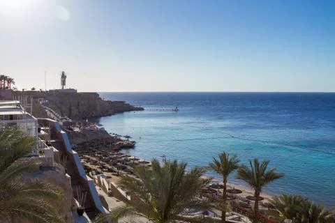 Top View of Paradise borderless beach on the sharm el sheikh resort Stock Photos