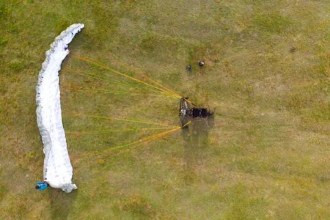 Top view of a paramotor being prepared to start - paragliding Stock Photos