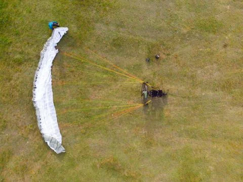 Top view of a paramotor being prepared to start - paragliding Stock Photos