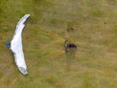 Top view of a paramotor being prepared to start - paragliding Stock Photos