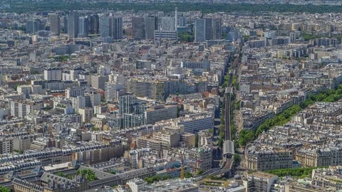Top view of Paris skyline from observation deck of Montparnasse tower timelapse Stock Footage 80724867
