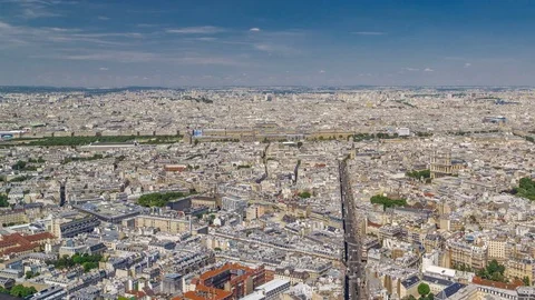 Top view of Paris skyline from observation deck of Montparnasse tower timelapse Stock Footage