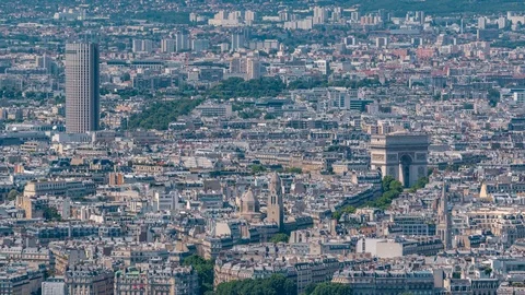 Top view of Paris skyline from observation deck of Montparnasse tower timelapse Stock Footage