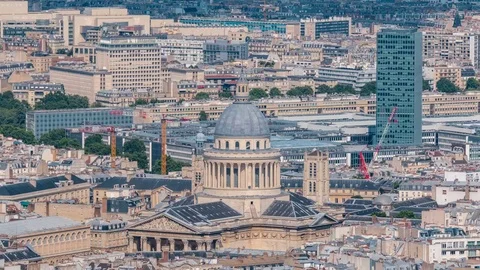 Top view of Paris skyline from observation deck of Montparnasse tower timelapse Stock Footage