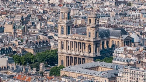Top view of Paris skyline from observation deck of Montparnasse tower timelapse Stock Footage 80728621