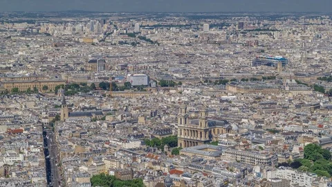 Top view of Paris skyline from observation deck of Montparnasse tower timelapse Stock Footage 80729136