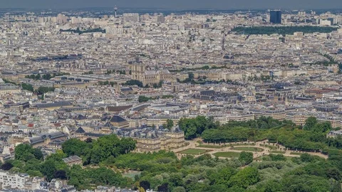 Top view of Paris skyline from observation deck of Montparnasse tower timelapse Stock Footage 80729579