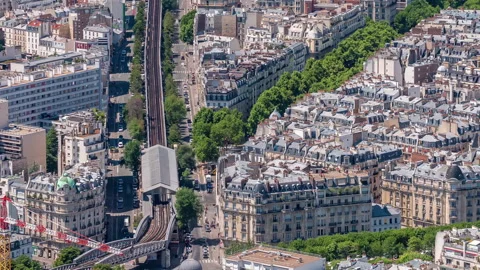Top view of Paris skyline from observation deck of Montparnasse tower timelapse Stock Footage 236934298