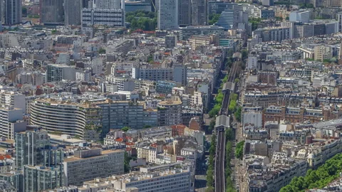 Top view of Paris skyline from observation deck of Montparnasse tower timelapse Stock Footage 236937194