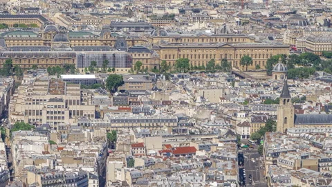 Top view of Paris skyline from observation deck of Montparnasse tower timelapse Stock Footage 236937622