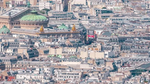 Top view of Paris skyline from observation deck of Montparnasse tower timelapse Stock Footage 236938077
