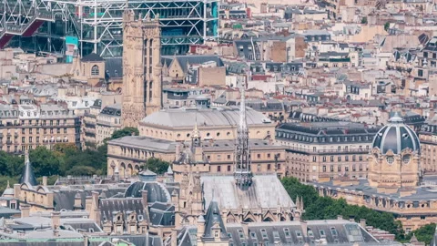 Top view of Paris skyline from observation deck of Montparnasse tower timelapse Stock Footage 236938286