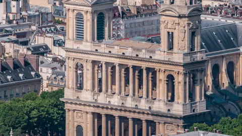 Top view of Paris skyline from observation deck of Montparnasse tower timelapse Stock Footage 236939153