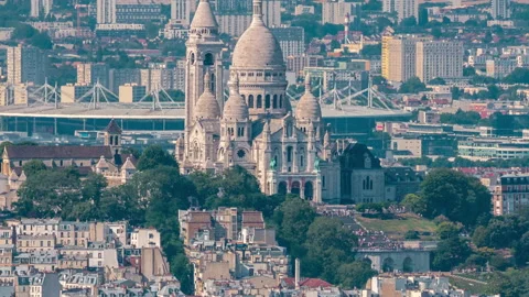 Top view of Paris skyline from observation deck of Montparnasse tower timelapse Stock Footage 236939332