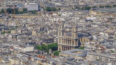 Top view of Paris skyline from observation deck of Montparnasse tower timelapse Stock Footage 236948062