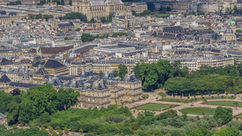 Top view of Paris skyline from observation deck of Montparnasse tower timelapse Stock Footage 236948165