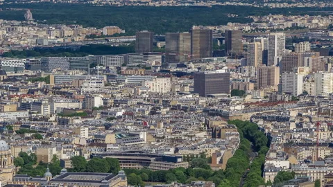 Top view of Paris skyline from observation deck of Montparnasse tower timelapse Stock Footage 236948262